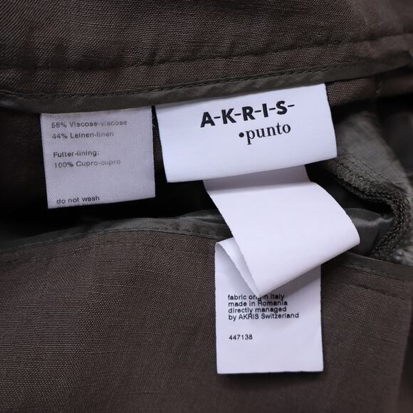 AKRIS PUNTO Fiorella Belted Pants Dark Olive Cropped Wide-Leg Linen Women's 16 - Picture 9 of 10